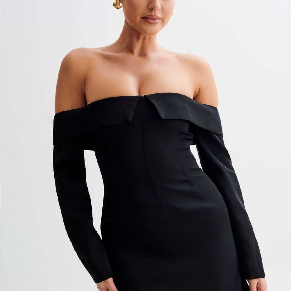 Hugo Suiting Off Shoulder Mini Dress